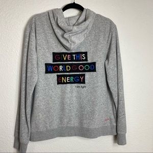 Peace Love World Hoodie small in Grey